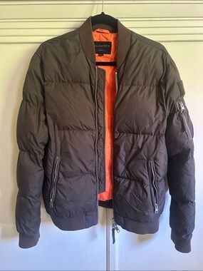 AllSaints Brown Bomber Jacket with Orange Lining